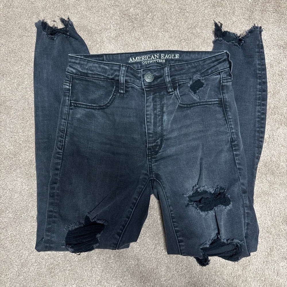 American Eagle Outfitters Charcoal Distressed Skinny Jeans